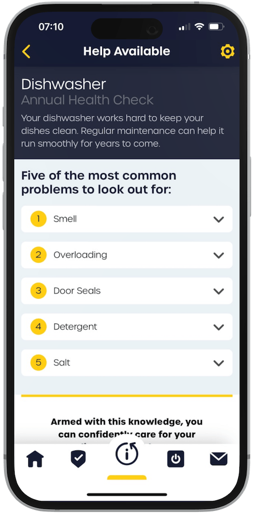 Dishwasher Health Check Guide in the Pluzs App