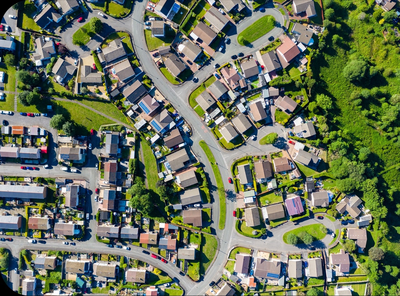 Aerial view of housing estates